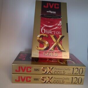 JVC T-120 SX Gold Blank Premium VHS Tapes Sealed 6 Hours Lot of 3